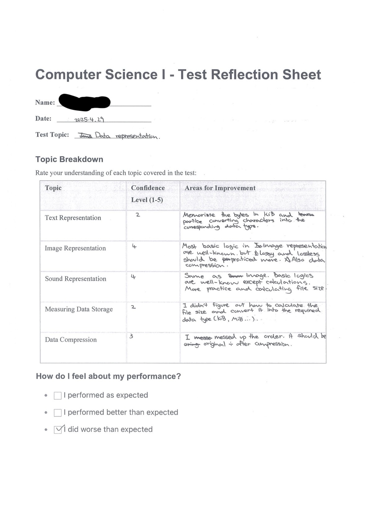 Reflection Sheet 1