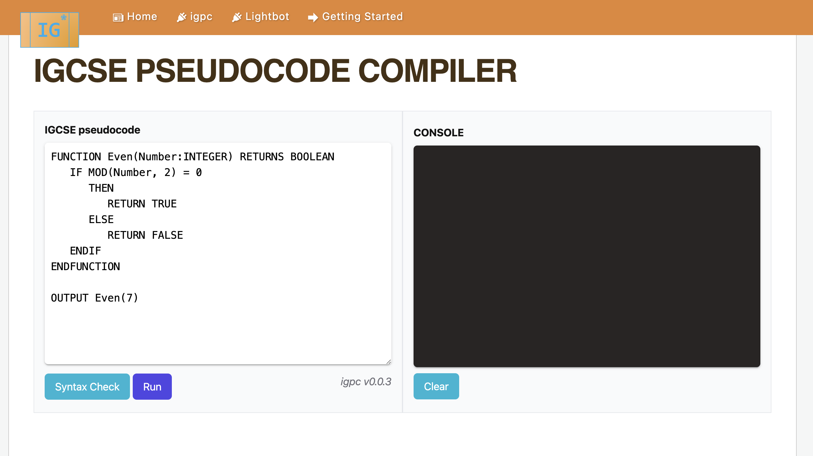 IGCSE Pseudocode Compiler Screenshot