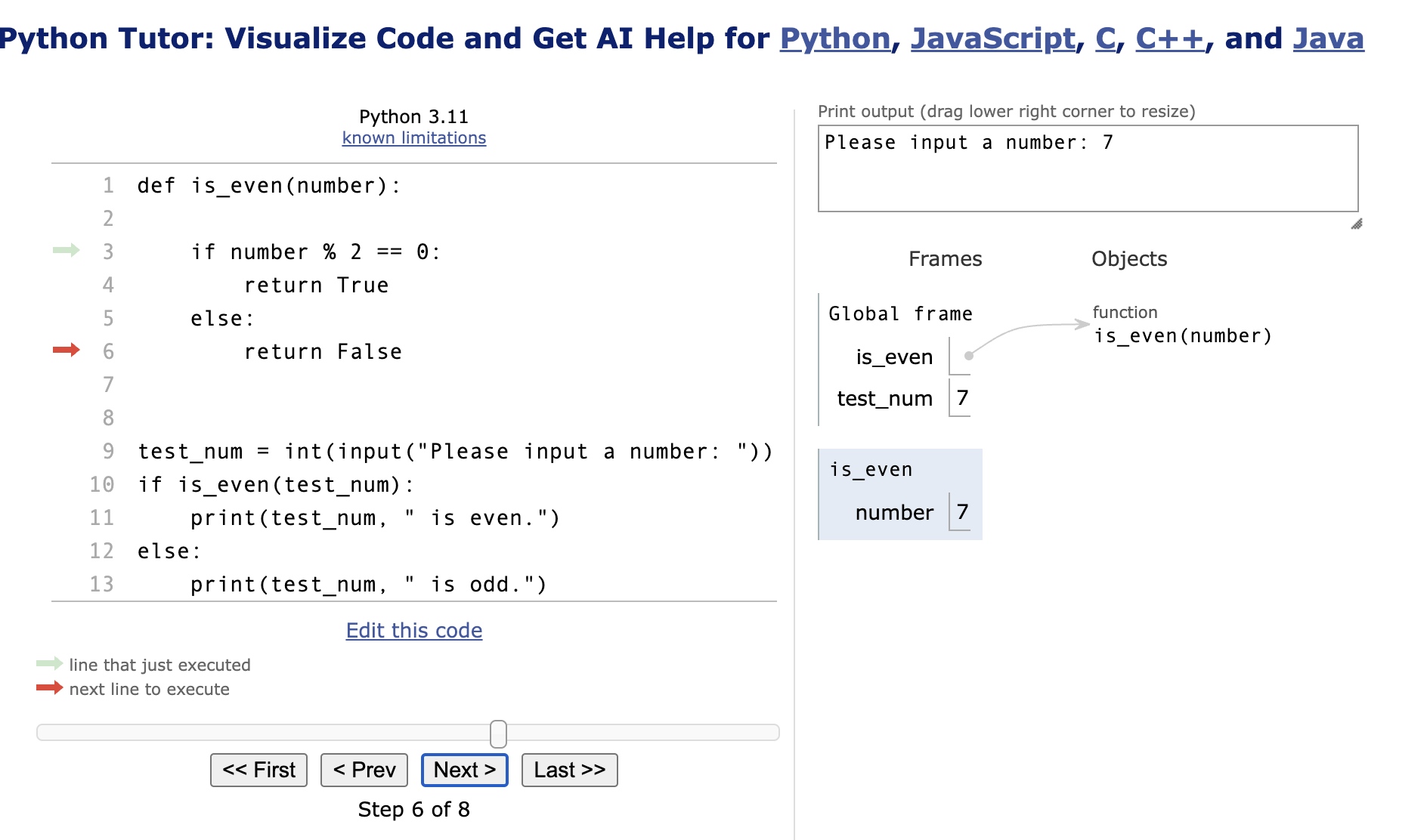 Python Tutor Example